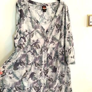 Jurassic Park dress by Torrid - 1X V-neck, button front, lined, roll-tab sleeve
